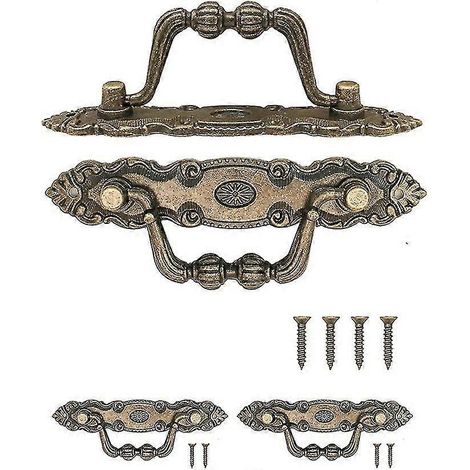 poignées de meubles antiques pliables, poignées de tiroir, poignées de cuisine, poignées en fer, poignées pour commodes, armoires, commodes, design vintage en bronze antique 10,5 x 2 cm (1/5)