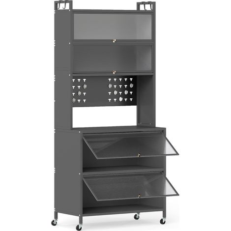 Mueble de cocina con 6 estantes, gris, estante para microondas