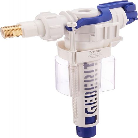 Robinet de réservoir de toilette Geberit, latéral, 3/8 pouce, raccord en laiton, blanc/bleu (1/5)