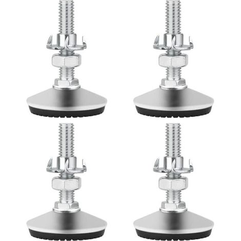 Pieds de Nivellement pour Meuble, Pied Réglable Hauteur en Acier Inoxydable 4 pièces M10 x 50mm Vis de Réglage avec Base en Caoutchouc Antidérapant et écrou en T (1/5)
