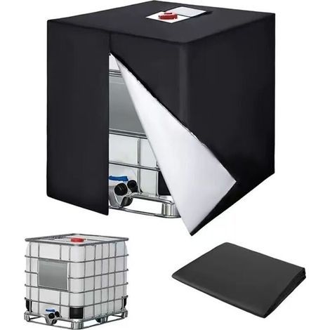 Bache pour Cuve 1000L . 420D Réservoir d'eau Couvercle. Anti-UV Housse Protection Cuve. Bâche de Protection Cuve IBC avec Fermeture éclair. 120 x 100 x 116 cm(Noir) (1/4)