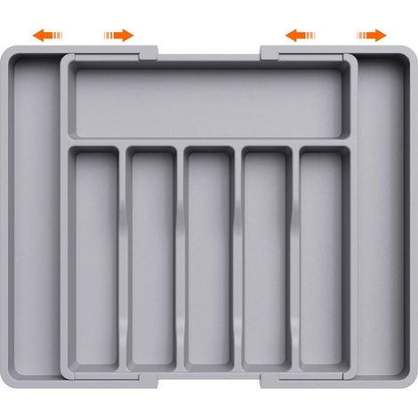 Rangement Couvert Extensible, Support de Rangement pour Couverts, Cuillères, Fourchettes, Couteaux, Gris (1/5)