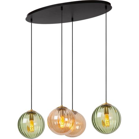 Lampe suspendue à 4 lumières Monsaraz Verre vert et ambré - 45493/04/33 (1/3)