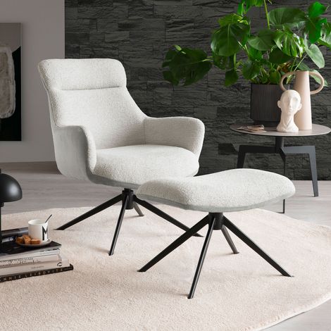 Fauteuil pivotant 76x79x83cm en tissu blanc et pied noir (1/4)