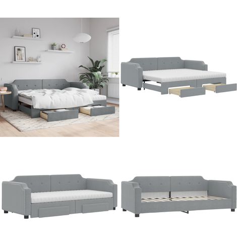 Tagesbett Ausziehbar mit Schubladen Hellgrau 90x200 cm Stoff - Schlafsofa - Gästebett - Tagesbett - Ausziehbares Bett - Möbel - Home & Living