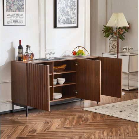 Aparador roble oscuro, aparador 150 cm, mueble decorativo moderno de mediados de siglo, 3 puertas, para salón, comedor, oficina (1/5)