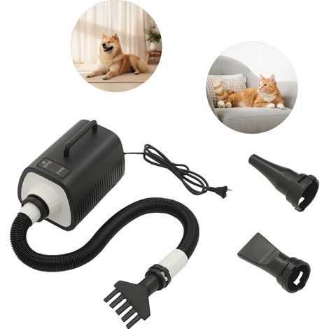 Secador de perros, pantalla táctil LED, velocidad y temperatura ajustables, negro. (1/2)