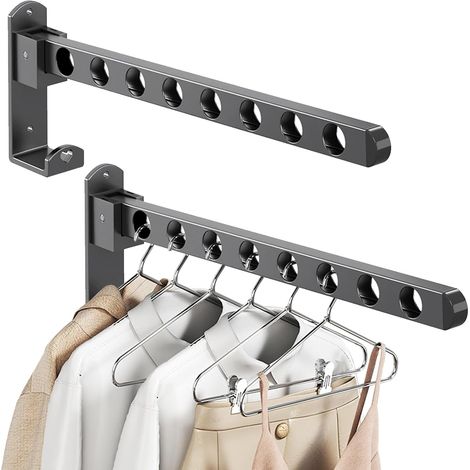 Séchoir à linge pliable - mural - pivotant à 90° - pour balcon, salle de bain, buanderie, 8 trous, 2 pièces. (1/5)