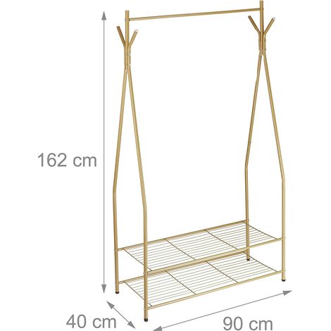 Perchero barra percha almacenamiento 2 compartimentos almacenamiento zapatos botas 162 cm en metal marrón 130002133