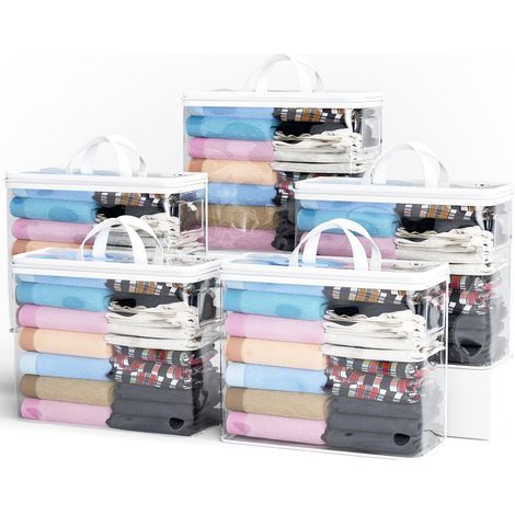 Lot de 5 sacs de rangement transparents à fermeture éclair (pour vêtements), sac de rangement transparent de 22 L (blanc) (1/5)