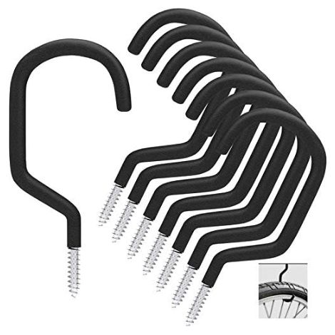 Juego de 8 ganchos para bicicletas, soporte versátil para bicicletas, atornillable, para cobertizo, garaje, jardín, revestimiento de plástico para montaje en pared/techo. (1/5)