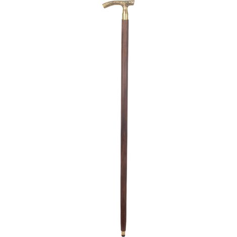 Spazierstock aus dunklem Holz mit Messinggriff gebogen 93 cm