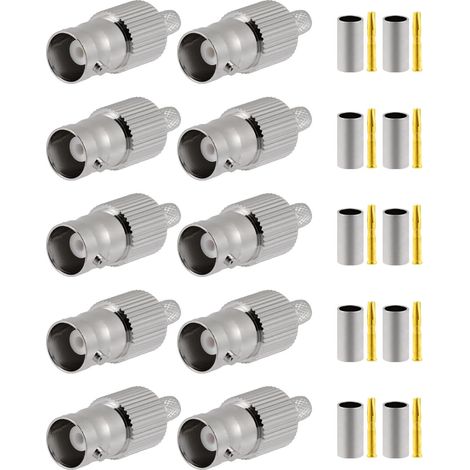 10 PCS BNC Connecteurs Femelles 50 Ohm BNC Connecteur Femelle à Sertir pour RG58 RG142 RG400 VLMR195 Câble Coaxial RF (1/5)