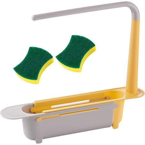 Porte-Sponges Télescopique - Support Réglable pour Évier - Pour Éponge et Chiffon - Longueur Réglable 23,5 à 40 cm - Acier Inoxydable - 1 Pièce (1/5)