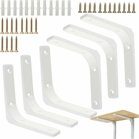 Bardusch-Supports Angulaires Droits 6 Pcs Équerre Étagère Blanche Equerre Murale en Forme de L Blanc Equerre Etagere 100mm Support D\\u2019ètagère Equerre Etagere Murale Blanche 10 cm pour Meubles Déc (1/5)