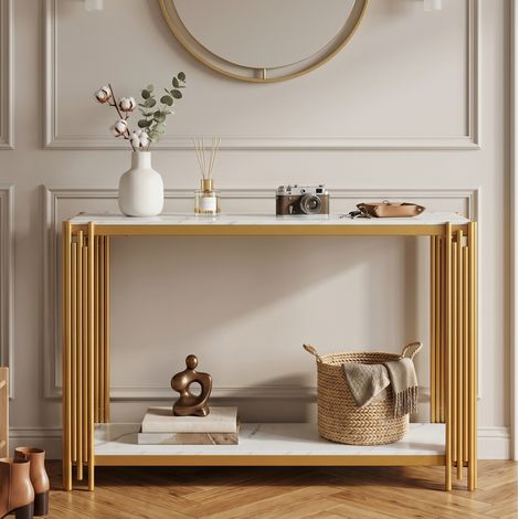 Table console 123,5 cm effet marbre or blanc HAVRYA (1/5)