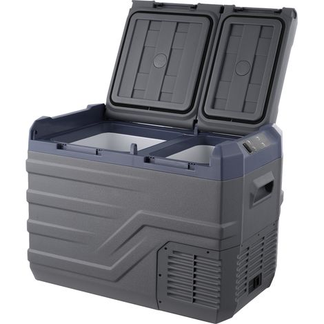 Mophorn Nevera de Compresión Portátil 32 L Mini Nevera para Coche de Doble Zona Temperatura Ajustable de -20 °C a 20 °C Nevera Portátil 12/24 V CC y 100-240 V CA para Camión, Barco, Casa, Camping