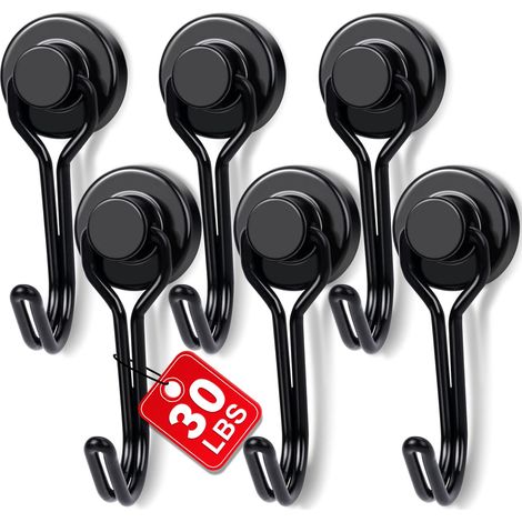 Lot de 6 crochets magnétiques noirs, forte aimantation charge maximale 30 livres (environ 13,6 kg), pour bateau, cuisine, réfrigérateur, classe, plage, maison et barbecue (1/5)