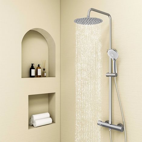 AICA ITALY Colonna Doccia con Miscelatore Termostatico, Sistema Doccia Antiscottatura, Set Doccia con Soffione 25cm a Pioggia e Doccetta a 3 getti, Altezza Regolabile 75-130cm Cromo