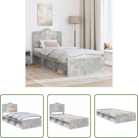 vidaXL Kiefernholz Kopfteil - Bettrahmen Beton Grau 100 x 200 cm Massives Kiefernholz (1/5)