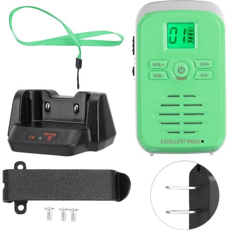 Mini talkie-walkie sans fil FM ABS 110-240V 400-470MHZ étanche ultra-fin radio bidirectionnelle verte prise américaine (1/5)