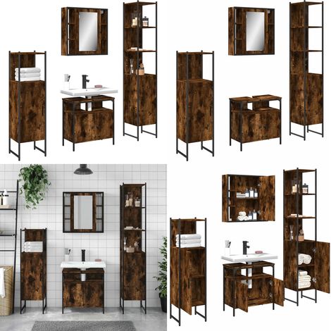 4-tlg. Badmöbel-Set Räuchereiche Holzwerkstoff - Badezimmermöbel - Badmöbel-Set - Spiegelschrank - Waschtisch - Unterschrank - Home & Living