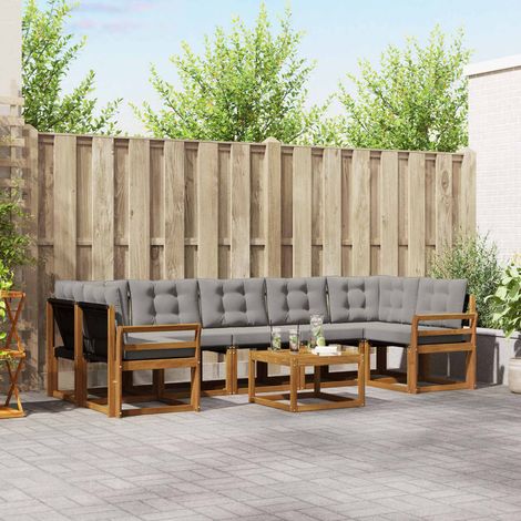Outdoor-Sofagarnitur mit Kissen 8 pcs Natürlich und Hellgrau