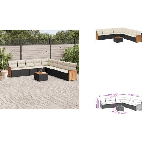 10-tlg. Garten-Sofagarnitur mit Kissen Schwarz Poly Rattan - Gartenmöbel - Gartensorte - Outdoor Möbel - Lounge Set - Esstisch