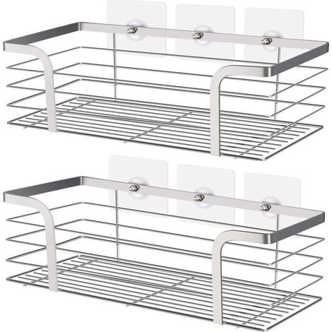 Lot de 2 étagères d'angle pour douche, paniers de rangement en acier inoxydable, accessoires salle de bain compactes et sans perçage