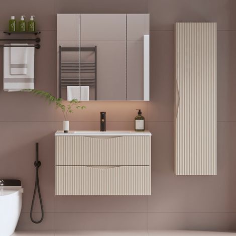 Ensemble meuble simple vasque encastrée 80cm et colonne Tao Cachemire (1/5)