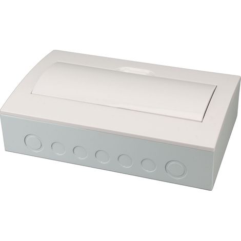 Boîte de distribution électrique en saillie à 15 disjoncteurs avec couvercle blanc et rail DIN pour une utilisation intérieure et extérieure. (1/5)