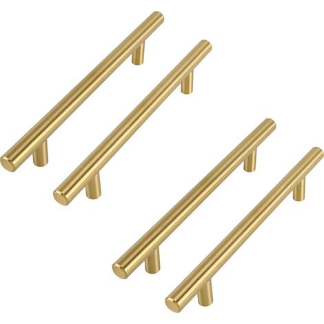 Ensemble de 4 poignées de meubles en laiton brossé, entraxe de 192 mm ensemble de 4 poignées dorées pour meubles de cuisine poignées de meubles en acier inoxydable avec vis. (1/5)