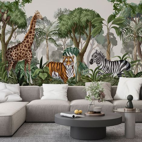 Papier peint panoramique Enfants - Animaux de la Jungle - 260 cm x 141 cm (1/4)