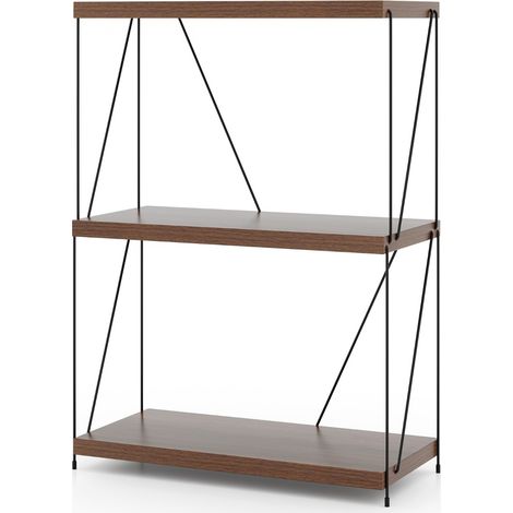 Scaffale multiuso a 3 ripiani con struttura in metallo, Libreria autoportante con stile industriale Noce 61x29,5x85,5cm (1/4)