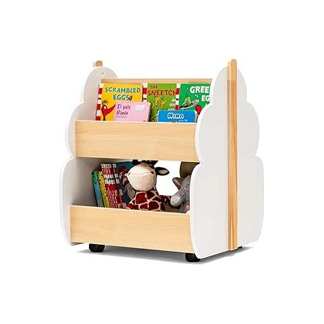 COSTWAY Libreria per Bambini in Legno, Scaffale di Stoccaggio a 2 Livelli per Bambini e Bambine, Organizzatore di Libri e di Giocattoli, Ideale per Caremetta e Nido, 52 x 46 x 62,5 cm (Bianco) (1/5)