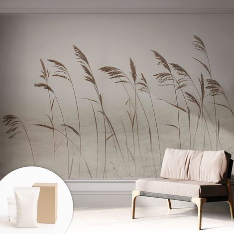 Papier peint intissé décoratif avec colle pour salon chambre et bureau Installation rapide Herbes dans la brume 312x219 cm (1/5)