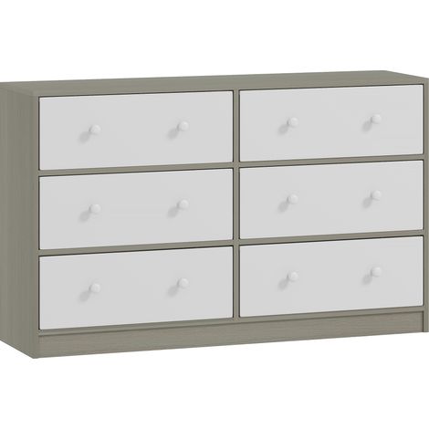 Cassettiera con 6 Cassetti in Tessuto 114x30x70 cm con Maniglie Doppie Struttura in MDF Bianco e Grigio (1/5)