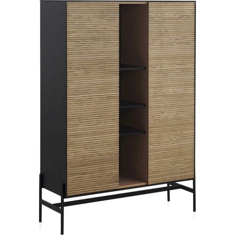 Buffet bois noir portes naturelles design contemporain élégant - noir et bois naturel (1/5)