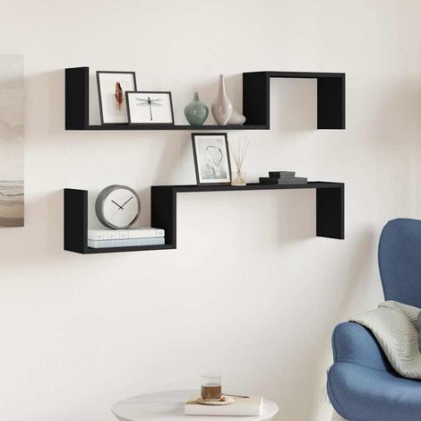 Étagère flottante - Étagères murales - 2 pcs - pour salon, salle de bain - noir - 100x15x20 cm - bois d'ingénierie 3233687 (1/5)