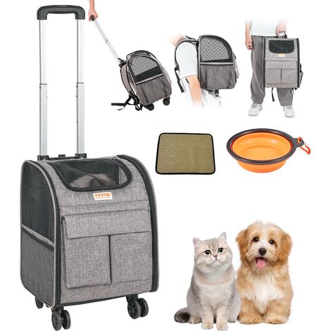 Mophorn – Sac de transport pour chat et chien 8,1 kg – Tissu Oxford 600D – Roues à double couche – 5 poches de rangement – Conception pliante et respirante