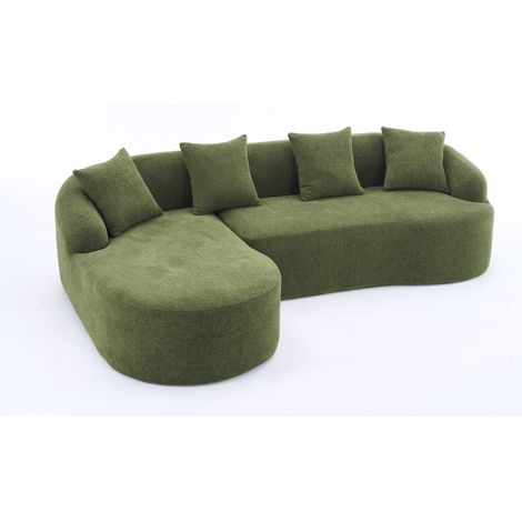 Gebogenes modulares L-Sofa mit linker Chaiselongue, 2-Sitzer, grüne Chenille (1/5)