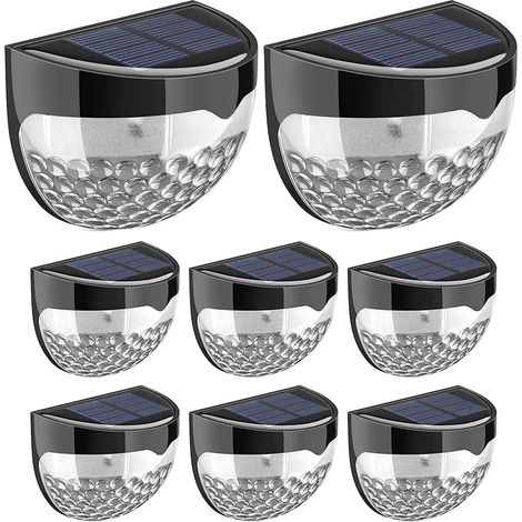 Lampes solaires pour clôture Éclairage décoratif de jardin Applique murale extérieure LED, sans fil, étanche, décoration intérieure (Lot de 8)-AquaForge
