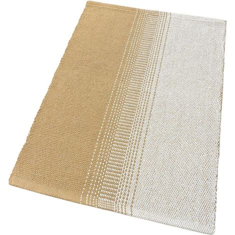 Tappeto Cucina Bagno Puro Cotone Morbido Assorbente Tessuto Intrecciato a Mano Beige - 55x180 cm