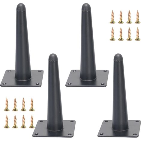 Lot de 4 20cm/8'' Pieds de Meuble Metal Noir Mat, Pieds de Table Conique Vertical Pieds de Canapé Pieds d'armoire en Métal avec Vis pour Armoire Chaise Table Basse (Noir Mat, 20 cm) (1/5)