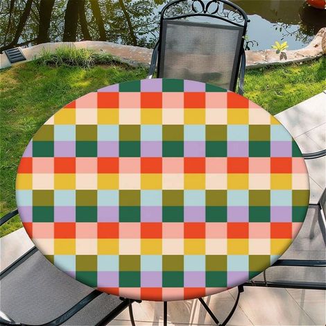 Runde Tischdecke mit Gummizug Ø 150cm - Abwischbar & Wasserdicht - Karomuster