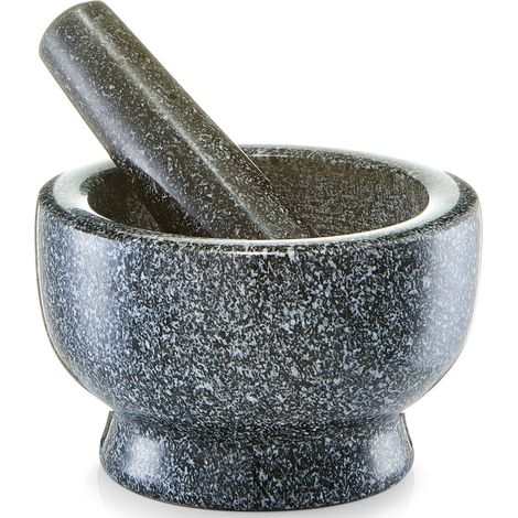 Mortier de cuisine en granit avec pilon – Broyage rapide d'épices et herbes – Surface non polie pour efficacité – Dimensions 8,5 cm x 5 cm – Zeller (1/3)