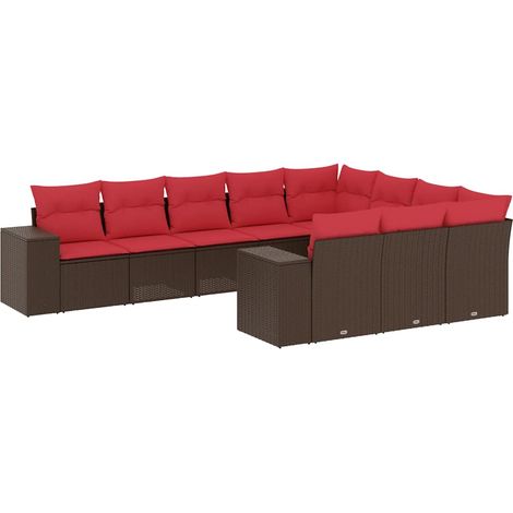 Maison Exclusive - 10-teiliges Gartensofa-Set mit Kissen, braun,