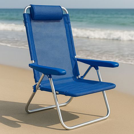 Spiaggina Pieghevole Portatile Schienale Reclinabile 5 Posizioni Sdraio Blu (1/5)
