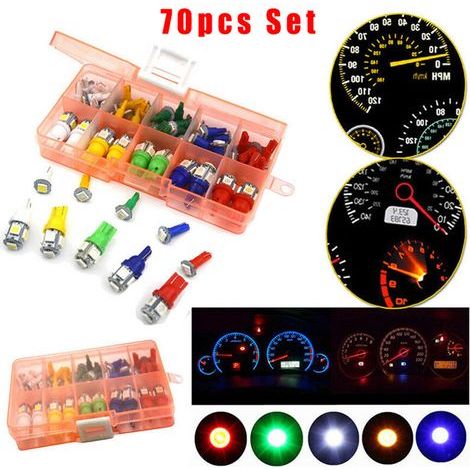 Tableau de bord LED T5 + T10 pour voiture, 70 pièces, prise de groupe, ensemble d'indicateurs d'ampoule de tableau de bord. (1/5)