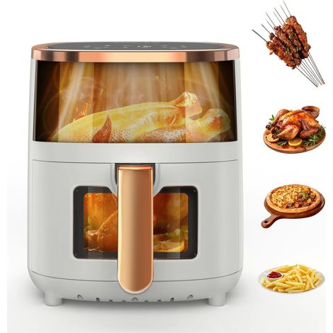 Friteuse à air 1800 W – 6 L – Hublot transparent – 8 cuissons – Écran LED – Minuterie – Blanc – Sans huile (1/5)
